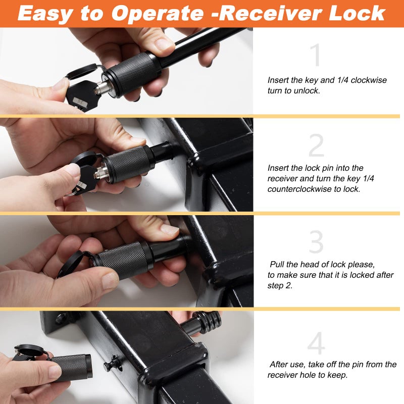 CZC AUTO Hitch Lock Set, Dia 5/8 Inch Trailer Hitch Lock Hitch Receiver Pin Lock for Class III IV 2" and 2-1/2" Receiver, Dia 1/4 Inch Hitch Coupler Lock with 3/4 Inch Span Fits Latch-Type Couplers - Image 5